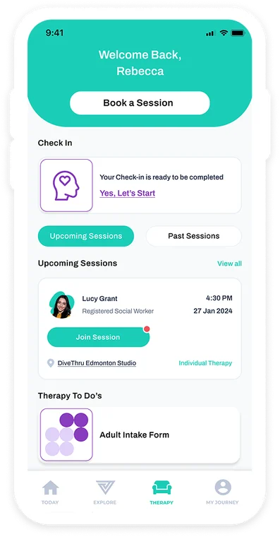 DiveThru mobile app check-in and upcoming sessions screen